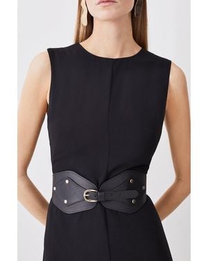Karen Millen Leather And Elastic Wide Waist Belt - Black