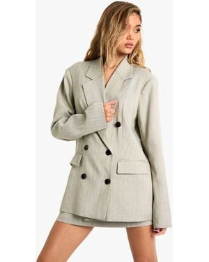 Boohoo Pinstripe Oversized Double Breasted Blazer - White
