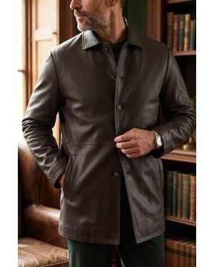 Infinity Leather Long Collared Car Coat Jacket - Black
