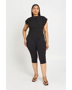 Boohoo Plus Woven Corset Waist Shoulder Pad Top - Blue