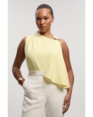 Karen Millen Plus Size Polished Tailored Trim Detail Drape Top - Natural