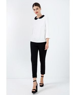 Conquista Cream Top With Peter Pan Collar - White