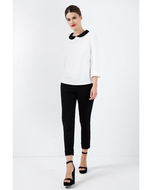 Conquista Cream Top With Peter Pan Collar - White