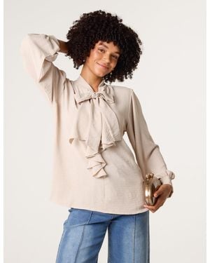 Blue Vanilla Ruffle Pussybow Blouse - Natural