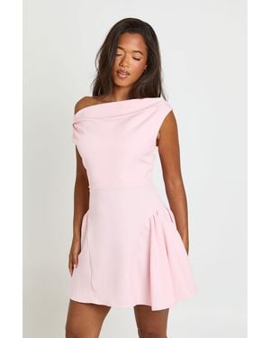Boohoo Tailored Asymmetric Drape Neck Skater Dress - Pink