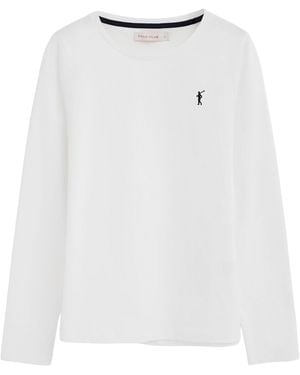 POLO CLUB Long-Sleeve Round-Neck T-Shirt With Rigby Go Embroidery Cotton - White