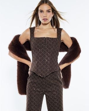 River Island Corset Top Monogram Denim Stretch Cotton - Brown