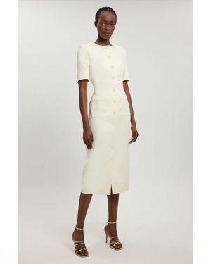 Karen Millen Satin Tux Short Sleeve Tailored Midi Dress - Natural