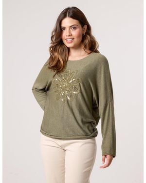 Blue Vanilla Embroidered Sequin Flower Top - Green