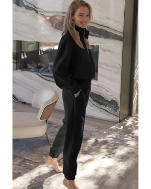 Azura Exchange Zwarte Half Zip Pullover Actieve Top En Joggingbroek Set - Grijs