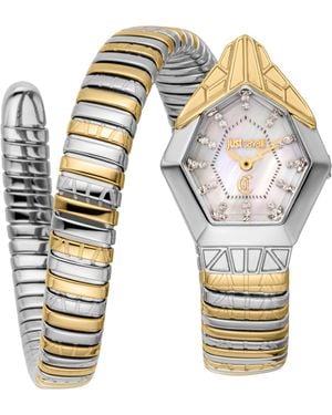 Just Cavalli Signature Snake Gemma Fashion Watch – Two Tones Yg Mop Jc1L358M0065 - Metallic