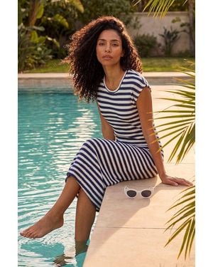 Roman Stripe Crochet Midi Dress - Blue