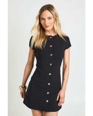 Boohoo Petite Bengaline Button Trim Cap Sleeve Shift Dress - Black