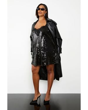 Boohoo Plus Lace Trim Sequin Cami Dress - Black