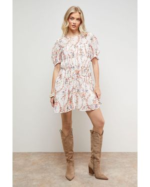 Oasis Printed Dobby Shirred Bodice Mini Dress - Natural