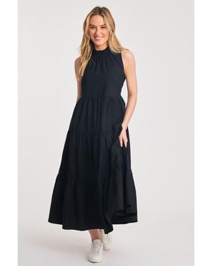 French Connection Cotton Blend Sleeveless Poplin Tiered Midi Dress - Blue