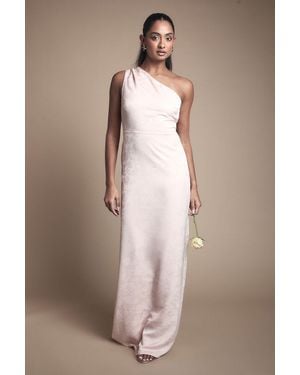 Oasis One Shoulder Satin Jacquard Bridesmaid Maxi Dress - Brown