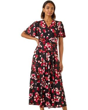 Roman Spot Print Wrap Midi Dress - Red