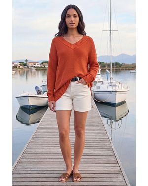 Roman Ribbed V-Neck Boyfriend Jumper - Orange