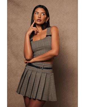 Quiz Checked Mini Skirt - Brown