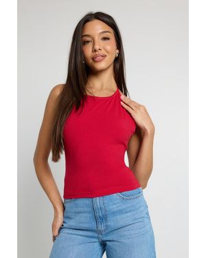 Boohoo Tie Back Halterneck Vest - Red