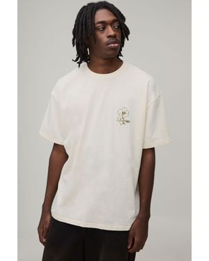 BoohooMAN Oversized Boxy Floral Embroidered Extended Neck T-Shirt Cotton - White
