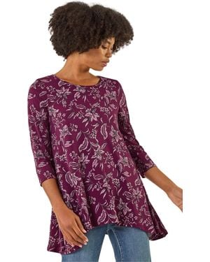 Roman Floral Hanky Hem Tunic Top - Red