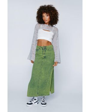 Nasty Gal Side Split Denim Maxi Skirt - Green