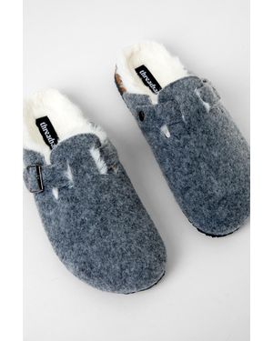 Threadbare 'Buster' Felt Faux Fur Lined Clog Mule Slippers - Blue