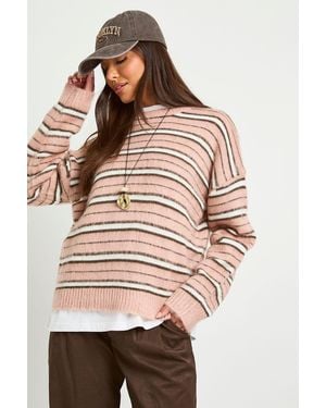 Boohoo Brushed Knit Stripe Oversized Jumper - Natural