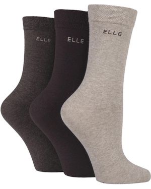 Elle 3 Pack Ladies Plain Cotton Socks - Brown