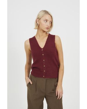 Brave Soul Mossy Yarn V-Neck Knitted Waistcoat - Red