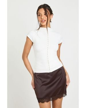Boohoo Lace Trim Satin Mini Skirt - White