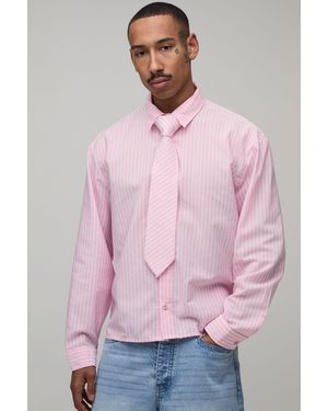 BoohooMAN Oversized Boxy Stripe Shirt And Tie - Pink