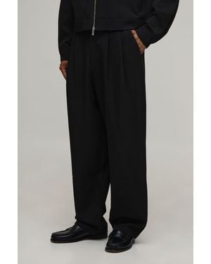 BoohooMAN Double Pleat Balloon Fit Co-Ord Tailored Trousers - Black