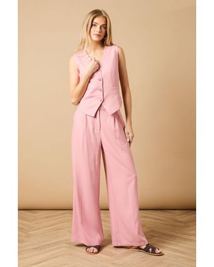 Oasis Linen Wide Leg Tailored Trouser - Pink