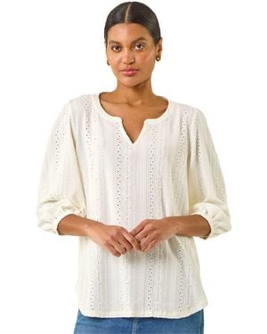 Roman Broderie Detail Tunic Top - White