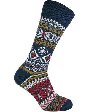 THMO Vintage Nordic Style Thick Thermal Wool Blend Socks - Blue