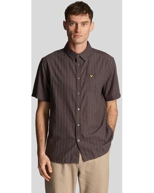 Lyle & Scott Textured Stripe Short Sleeve Shirt - Brown