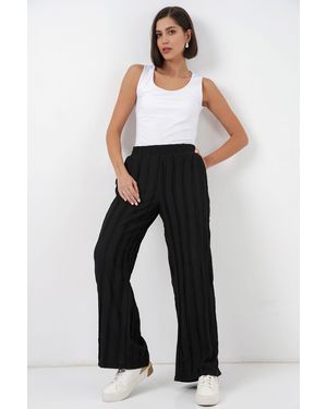 Bigdart Wide Leg Textured Pull-On Trousers - Black