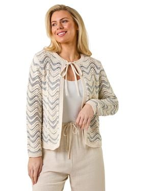 Roman Petite Metallic Wave Knit Cardigan - Natural