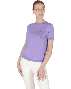 Crown of Edinburgh Cashmere Short Sleeve Art 003 Letter M Silk - Purple