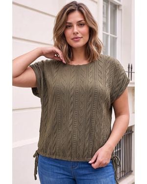 Roman Curve Jacquard Tie Hem Top - Brown