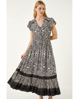 Roman Paisley Print Buttoned Midi Dress - Grey