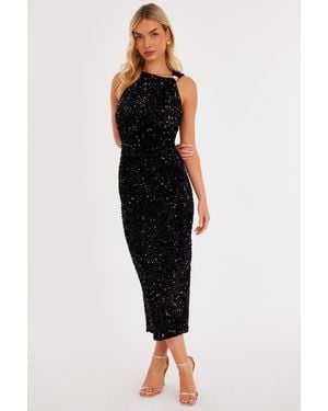 Quiz Petite Sequin Buckle Detail Midaxi Dress - Black