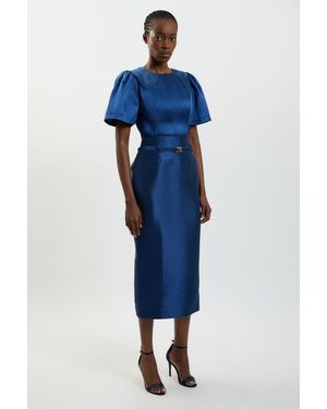 Karen Millen Satin Twill Belted Maxi Skirt - Blue