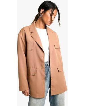 Boohoo Woven Slouchy Oversized Pocket Blazer - Natural