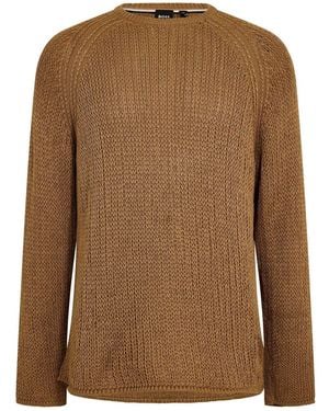 BOSS Crew Neck Raglan Sleeve Jumper - Brown