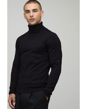 BoohooMAN Muscle Fit Roll Neck Knitted Jumper - Blue