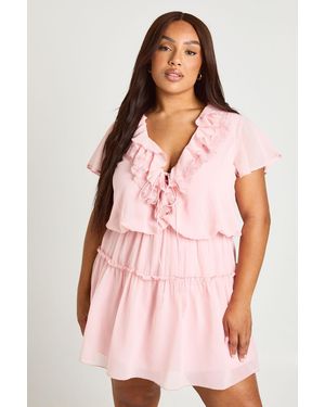 Boohoo Plus Chiffon Ruffle Skater Dress - Pink